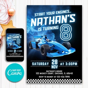 Editable Race Car Invitation Birthday Kids Party Invite, Sport Car Birthday Invitation, Cars Birthday Theme, Race Car Birthday Invitation