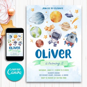 EDITABLE Space Birthday Party Invitation, Galaxy Party Invitation Template, Space Birthday, Astronaut Outer Space Invite Instant Download