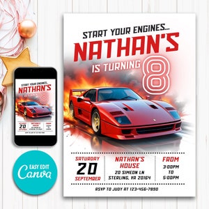 Editable Race Car Invitation Birthday Kids Party Invite Sport Car Birthday Invitation, Cars Birthday Invitation Race Car Birthday Invitation