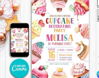 Cupcake Invitation, Cupcakes Invites, Cupcake Decorating Invitation,Sweet Invitation, Cupcake Birthday Invitation, Cupcake Party Invitation