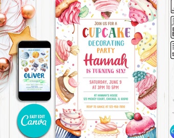 Editable Cupcake Invitation, Cupcake Decorating Birthday invitation, Cupcake Invites, Sweet Invitation, Cupcake Birthday Invitation
