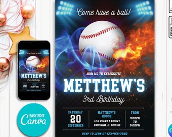 Editable Baseball Invitation, Baseball Birthday Party Invitation, Rookie of the Year, Sports, Slugger Ball Game, Instant Download N18