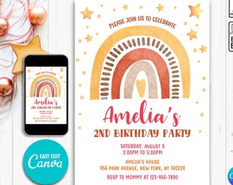 Editable Rainbow Invitation, Rainbow Invitation, Rainbow Template, Rainbow Birthday Invitation , Rainbow Party Invitation, Printable invite