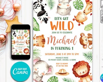 Editable Safari Birthday Invitation, Baby Safari Invitation, Safari Party Invitation, Safari Birthday, Jungle Birthday Invitation, Canva