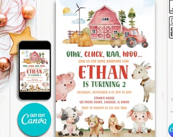 Farm Birthday Invitation Template, Editable Barn Animals Party Invite, Ranch Kids Birthday, Floral Barnyard Animals, Instant Download N33