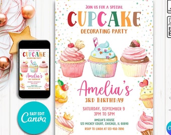 Editable Cupcake Invitation, Cupcake Decorating Birthday invitation, Cupcake Invites, Sweet Invitation, Cupcake Birthday Invitation