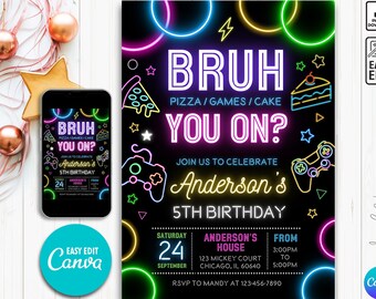 Bearbeitbare Arcade Party einladen, bearbeitbare Videospiel Party Einladung, Gamer Einladung Gamer Boy Geburtstagseinladung, Bruh Geburtstagseinladung