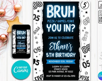 Editable Boy Birthday Invitation, Boy Invitation, 6th Birthday, Boy 6th invitation, 6th invitation, 6th Birthday invite Bruh Birthday Invite