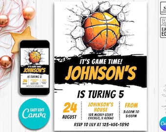 Editable Basketball birthday invitation, Basketball birthday party invitation, Basketball birthday invite, Basketball party Sport Invitation