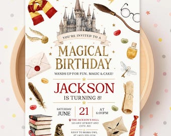 Magic School Birthday Invitation, Magic Birthday Invite, Enchanted Theme Party Invite, Wizard Party Invitation, Digital Download