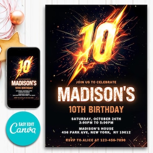 Invito di compleanno modificabile per bambino, invito per bambino, invito per bambino di 10 anni, invito per il 10° compleanno, 10° compleanno, invito con download immediato