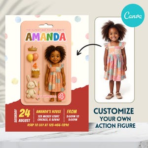 Invitation d'anniversaire de poupée personnalisée pour les filles, modèle de toile modifiable, invitation de fête de princesse, 4e 5e 6e anniversaire, téléchargement immédiat, anniversaire de fille