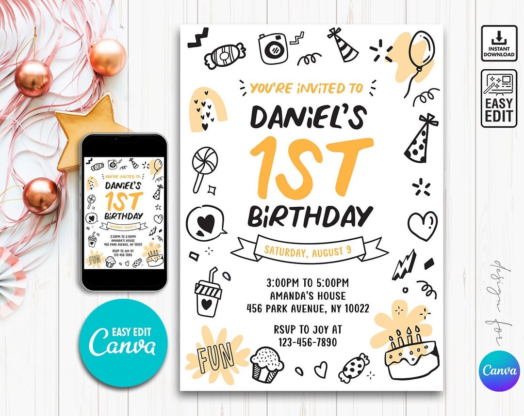 Vad Invitation Editable Boy 1st Birthday Invitation, Girl Birthday Invites, 1st ...