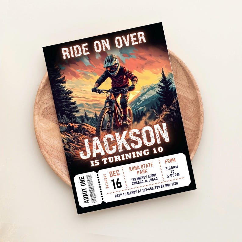 Bike Party Invitation, Mountain Bike Party Invite, Dirt Bike Party ...