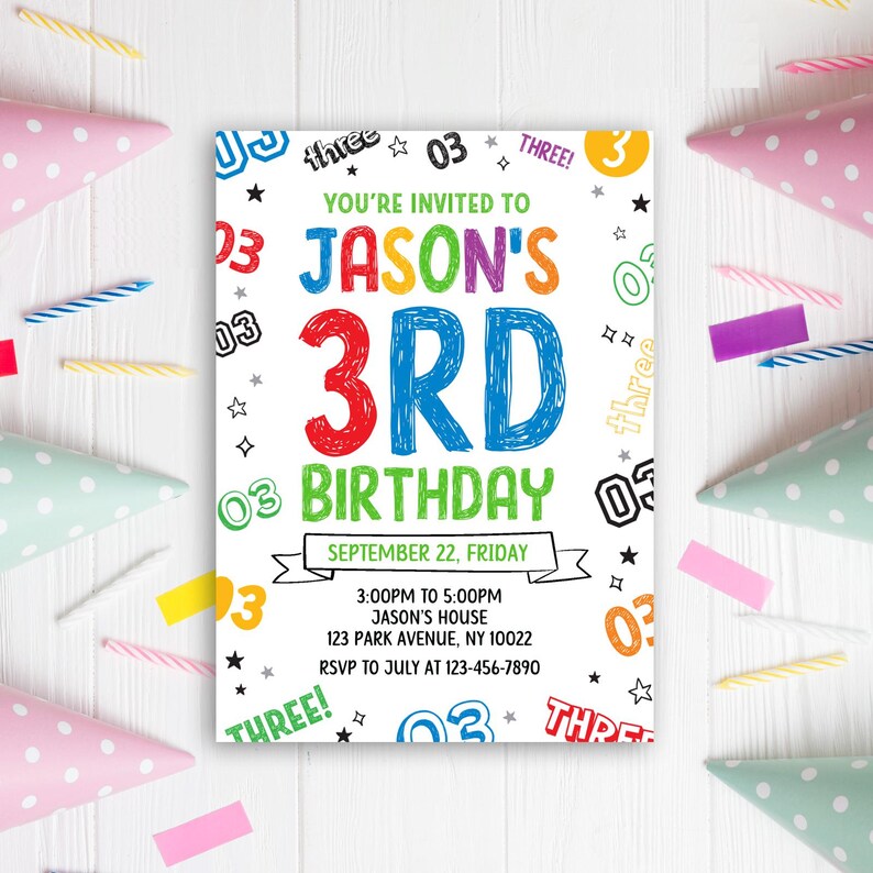 Editable Boy Birthday Invitation, Boy Invitation, 3rd Birthday, Boy 3rd ...