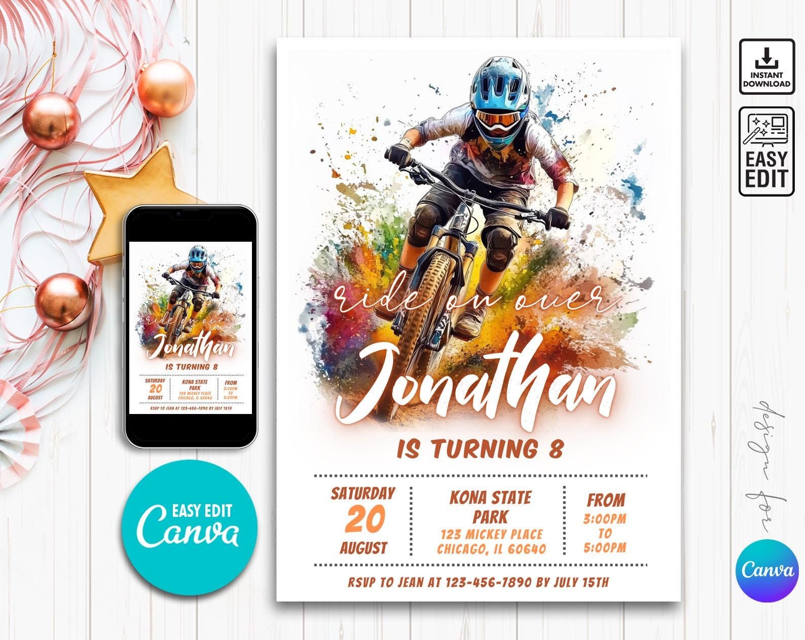 Bike Party Invitation, Mountain Bike Party Invite, Dirt Bike Party ...
