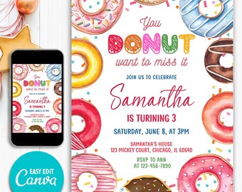 EVTI Cartes D’Invitation Anniversaire à Gratter Thème Donuts - 10 Invitations Candy Party Avec Enveloppes