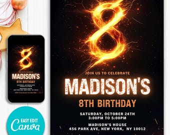 Editable Boy Birthday Invitation, Boy Invitation, 8th boy invitation, 8th Birthday invitation, 8th Birthday, Instant Download Boy Invitation