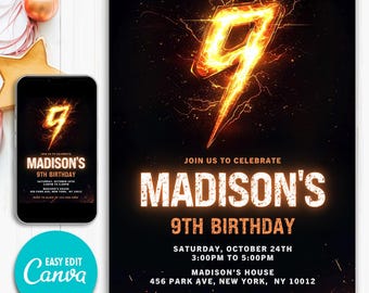 Editable Boy Birthday Invitation, Boy Invitation, 9th boy invitation, 9th Birthday invitation, 9th Birthday, Printable Birthday Invite