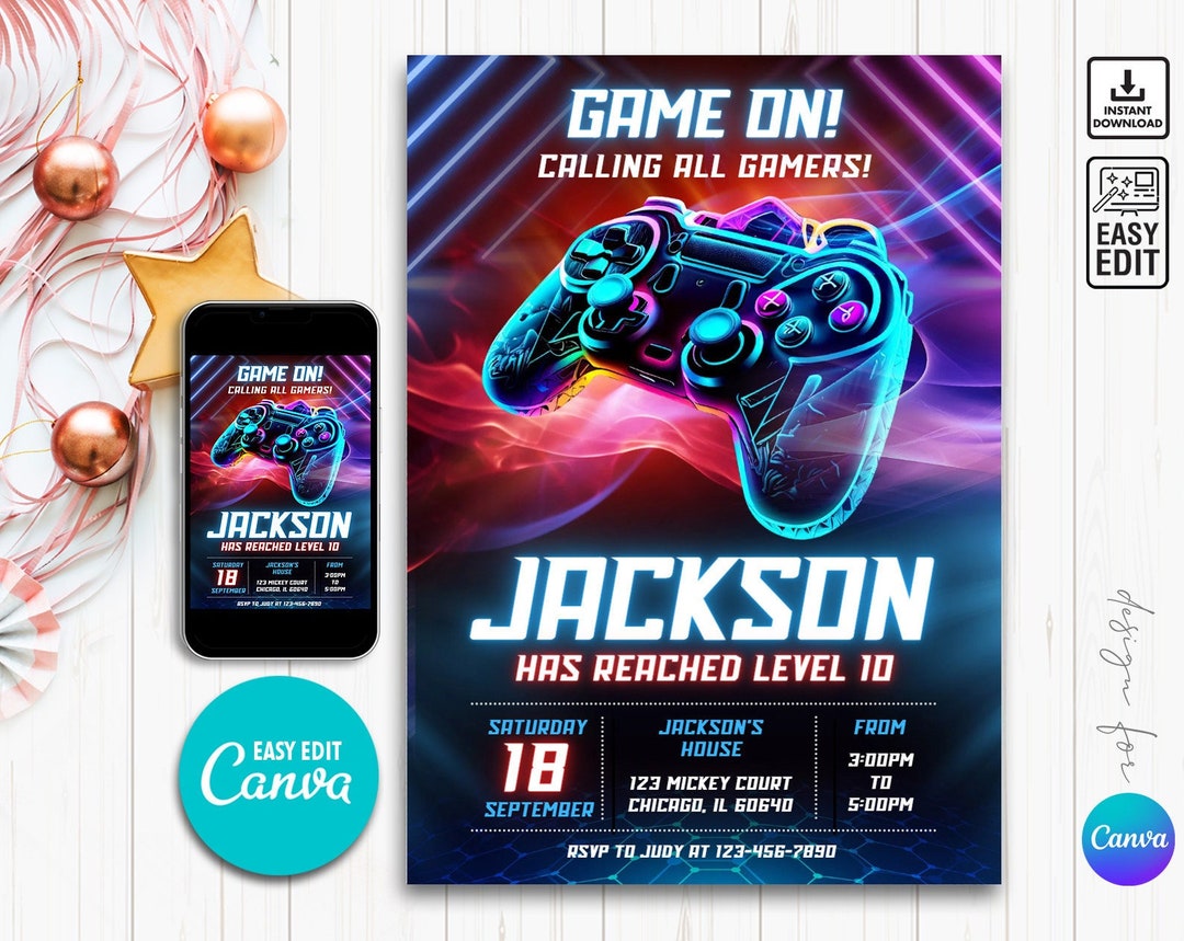 EDITABLE Video Game Party Invitation, Printable Gamer Birthday Invite ...