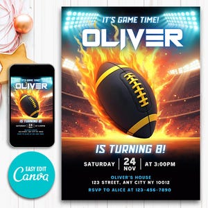 Football Birthday Invitation, Game Day Party Evite, Digital Download, Editable Canva Template for Boys, Printable Sports Invite