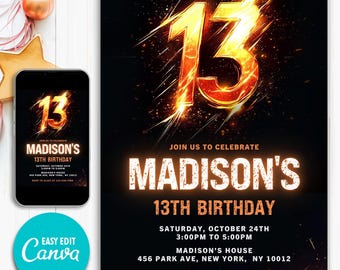 Editable Boy Birthday Invitation, Boy Invitation, 13th boy invitation, 13th Birthday invitation, 13th Birthday, Instant Download Invitation