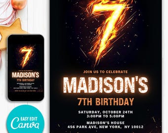 Editable Boy Birthday Invitation, Boy Invitation, 7th boy invitation, 7th Birthday invitation, 7th Birthday, Instant Download Boy Invitation