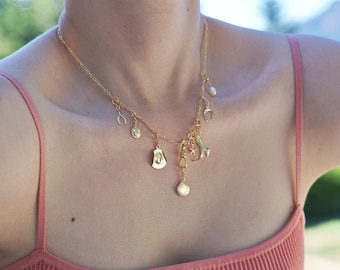 Bauen Sie Ihre eigene benutzerdefinierte Charm Halskette für Frauen, wählen Sie Ihren Charms, Sommer Charm Halskette, personalisiertes Geburtstagsgeschenk, Vintage klobige Halskette