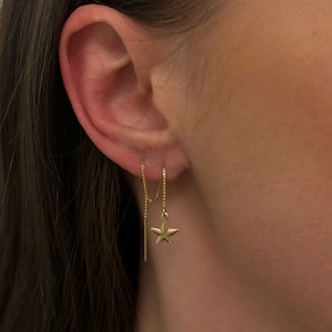 14K Gold Filled Star Threader Earrings - Dainty & Trendy - Hypoallergenic - Quinney Collection