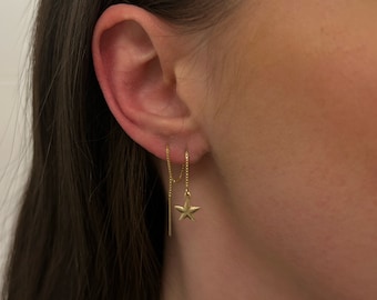 14K Gold Filled Star Threader Earrings - Dainty & Trendy - Hypoallergenic - Quinney Collection