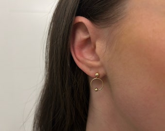 14K Gold Filled Ball Stud Hoop Earrings - Minimalist Beaded Design - Quinney Collection