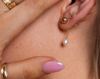 Dainty Pearl Earrings, Pearl Drop Earrings, Wedding Jewelry, Pearl Backdrop Earrings | by Quinney Collection