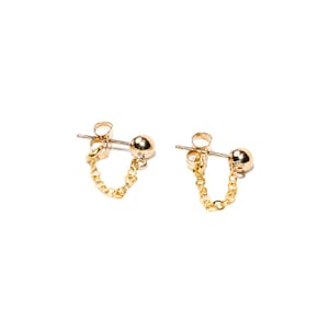 Chain Stud Earring Minimalist Earring Chained Dangle Stud Ball Dainty bold Earring 14k gold filled waterproof