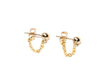 Chain Helix Earring | Chain Earring, Minimalist Earring, Chained Earring, Dangle Stud Ball Dainty bold Earring 14k gold filled waterproof