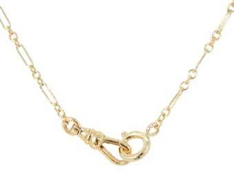 Charm Holder Necklace Watch Chain Albert Necklace Vintage Gold Chain Dog Clip Necklace Albert Clasp Carabiner Necklace 14k Gold Filled