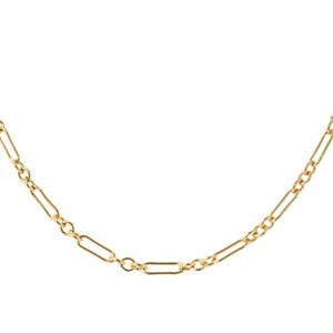 Gold Chain Trombone Link Necklace, Antique Chain Inspired, Waterproof Necklace, Non Tarnish Free, Long and Short Chain | Quinney Collection