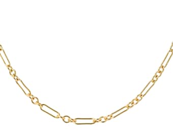 Gold Chain Trombone Link Necklace, Antique Chain Inspired, Waterproof Necklace, Non Tarnish Free, Long and Short Chain | Quinney Collection