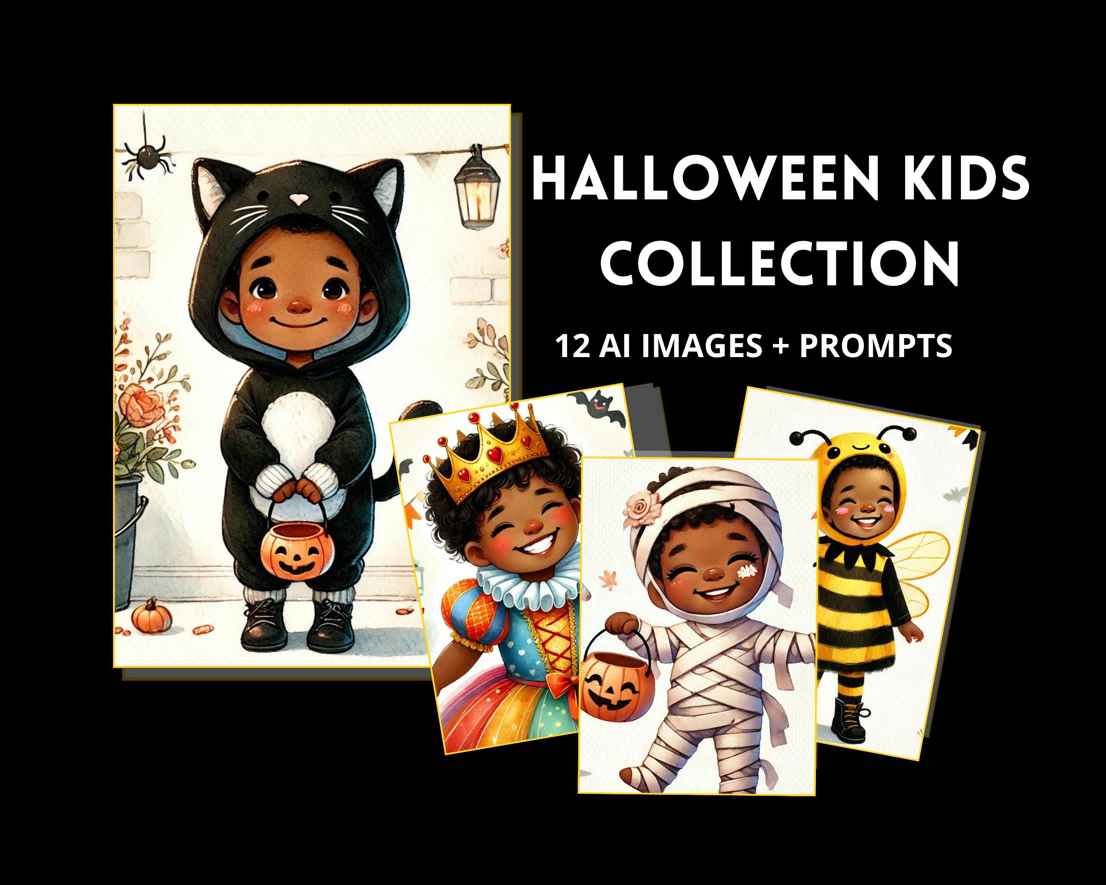 12 Cute Halloween Costume Kids + AI Prompt Guide | Digital Image Download | Commercial Use Artwork | DALL-E & ChatGPT-4 Guide + Art Files