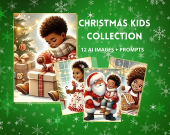 12 Christmas Kids PNGs | Easy AI Prompt Guide for DALL-E + ChatGPT-4 | Commercial Use Artwork | African American Clipart
