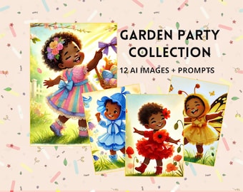 Clipart per feste in giardino – Bambini afroamericani, fiori (file PNG, download digitale)
