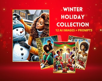 12 Festive Christmas PNG Files | African American AI Prompts for Diversity Art | DALL-E + ChatGPT-4 Guide | Commercial Use Rights