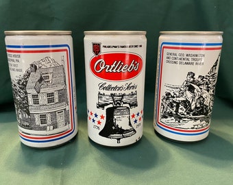 Lattine vintage della serie Collector di Ortlieb per il bicentenario degli Stati Uniti del 1976.