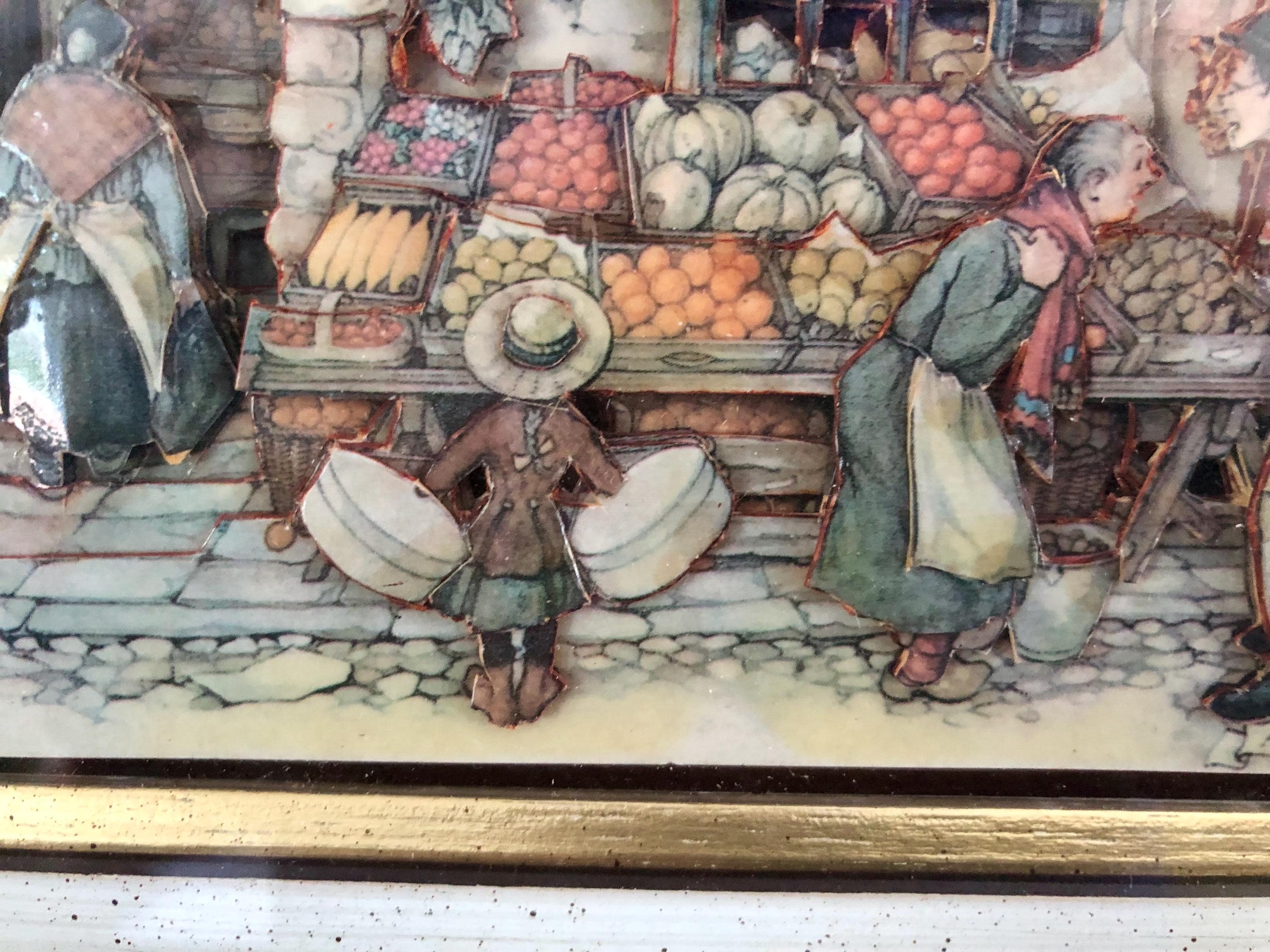 Anton Pieck. Framed Print: Vintage Dutch Market Scene Illustration