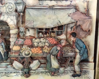 Vintage Anton Pieck 3D Diorama Shadow Box Wood Framed Art