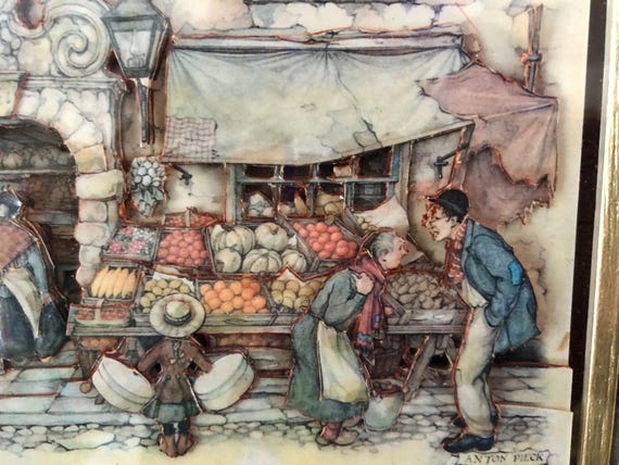 Anton Pieck. Framed Print: Vintage Dutch Market Scene Illustration