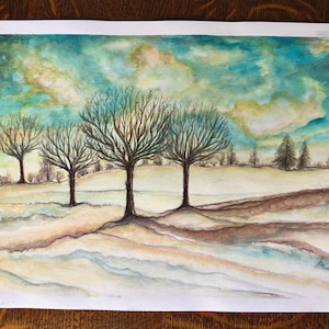 Serenità invernale - Dipinto originale ad acquerello fatto a mano su carta speciale 29 x 21 cm