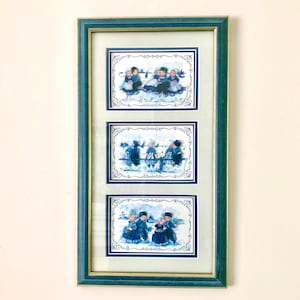 Illustrazioni vintage per bambini in carta tridimensionale realizzate a mano con cornice in legno di qualità blu e oro, perfette per la cameretta dei bambini e come regalo