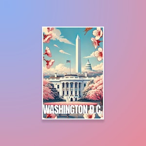 Carte postale de Washington D.C. – La Maison Blanche pendant la saison des cerisiers en fleurs | Collection de voyage aux États-Unis