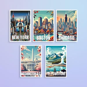 USA Postcard – Iconic Cities & Landmarks: New York, Washington D.C., Chicago, Las Vegas, San Francisco, LA, Seattle, Hawaii, Yellowstone