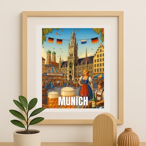 Munich Oktoberfest Poster - German Beer Festival Wall Art | Vintage Travel Print, Bavarian Decor, Germany Souvenir, Festival Illustration